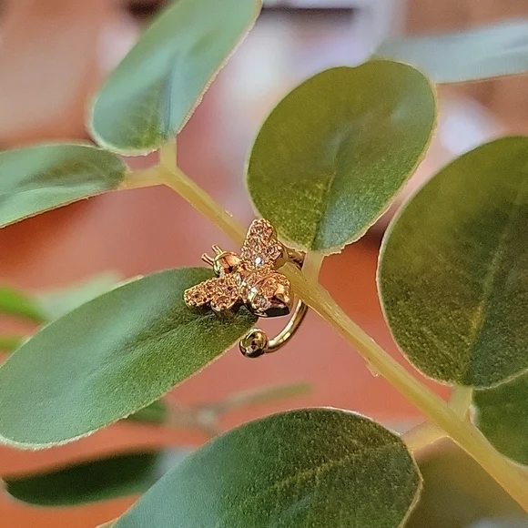 Dainty CZ Honeybee Ear Cuff, 16k Gold - Picture 2 of 5